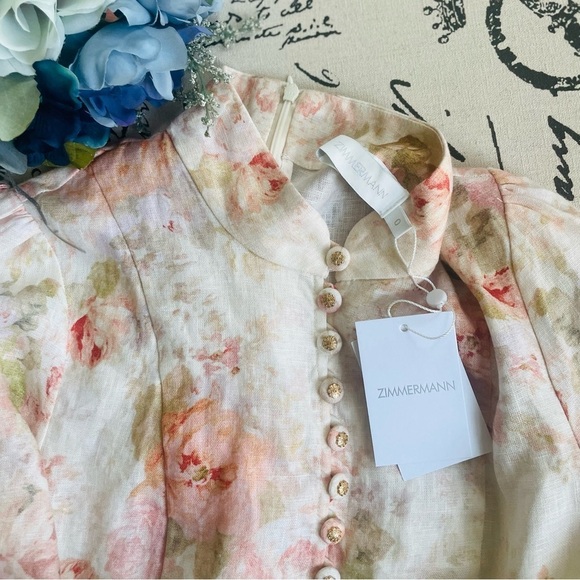 NWT Zimmermann Illustration Buttoned Mini Dress in Cream Rococo Floral Size 0 - Picture 11 of 15
